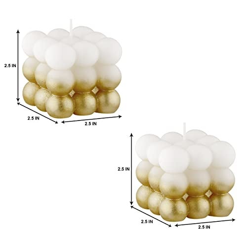 PROSPERRO LUMO by Parkash Candles Paraffin Wax Golden Lacqeur Bubble Cube Candle Set of 2 (Golden) - Image 4