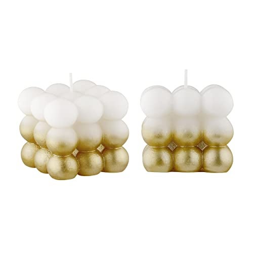 PROSPERRO LUMO by Parkash Candles Paraffin Wax Golden Lacqeur Bubble Cube Candle Set of 2 (Golden) - Image 2