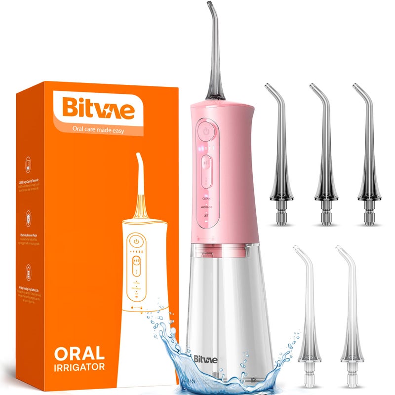 Bitvae Water Dental Flosser Teeth Picks, Cordless Portable Oral Irrigator, Powerful and Rechargeable Oral Irrigator, Brace Care, IPX7 Waterproof Water Dental Picks for Cleaning, Quartz Pink - Image 1