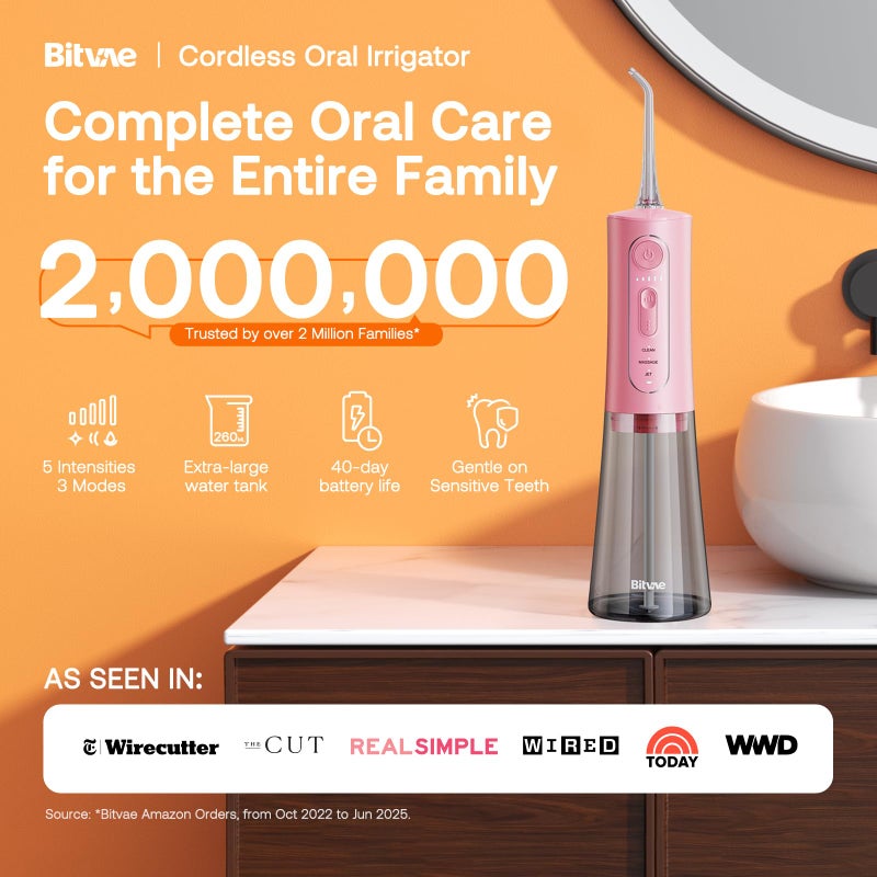 Bitvae Water Dental Flosser Teeth Picks, Cordless Portable Oral Irrigator, Powerful and Rechargeable Oral Irrigator, Brace Care, IPX7 Waterproof Water Dental Picks for Cleaning, Quartz Pink - Image 2