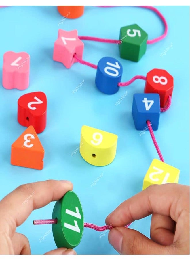 HighRoof Wooden Learning Clock Board Number Lacing Toy Shape Sorting Matching Puzzle Travel Time Montessori Educational Toys for Kids/Toddlers (Round Number Lacing Toy Clock) - Image 2