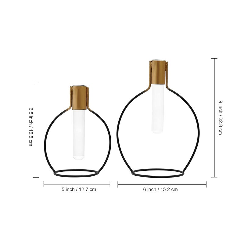 TIED RIBBONS TIED RIBBONS Decorative Test Tube Planter Flower Vase with Metal Stand Set of 2 Black for Money Plant Flowers Home Decor Office Living Room Indoor Outdoor Living Room Table Top Decoration  - Image 5
