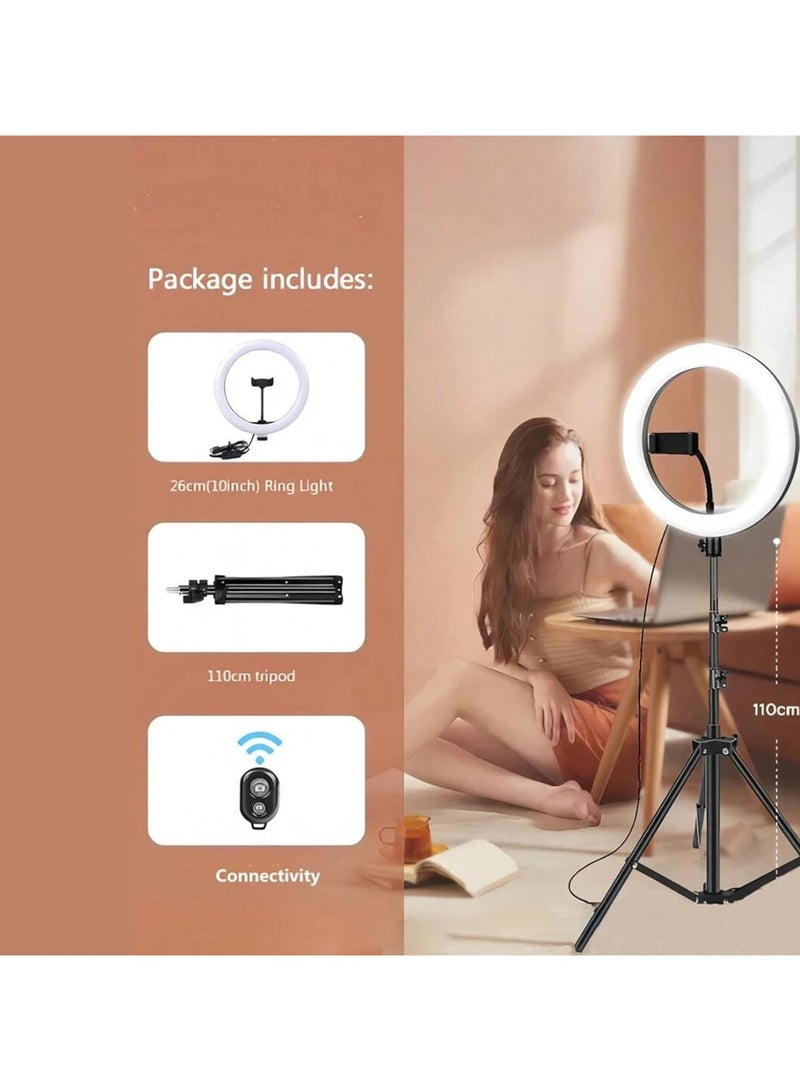 Raxoom LED Ring Light with Tripod Stand and Phone Holder, 10 Inches, for Live Stream/Makeup/YouTube Video/TikTok, Compatible with All Phones  - Image 4