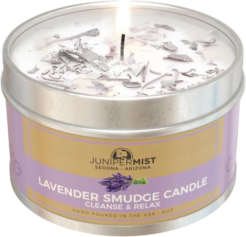 Lavender Sage Smudge Candle (6 Oz) - for Meditation & Cleansing Negative Energy - Made in USA with Soy Wax & Essential Oils - Smokeless Alternative to Smudge Sticks