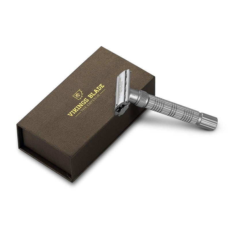 VIKINGS BLADE Adjustable Double Edge Safety Razor + Luxury Case. Smooth, Reusable, Eco-Friendly (The Emperor â€œFrosted Chromeâ€) - Image 5