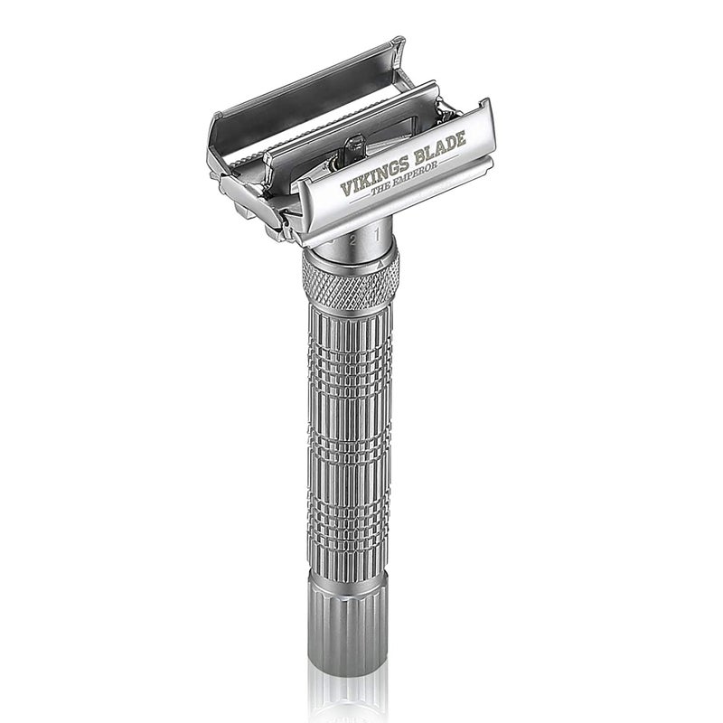 VIKINGS BLADE Adjustable Double Edge Safety Razor + Luxury Case. Smooth, Reusable, Eco-Friendly (The Emperor â€œFrosted Chromeâ€) - Image 4