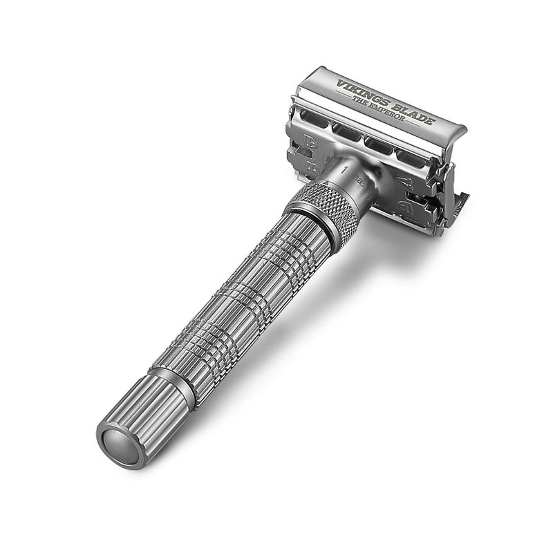 VIKINGS BLADE Adjustable Double Edge Safety Razor + Luxury Case. Smooth, Reusable, Eco-Friendly (The Emperor â€œFrosted Chromeâ€) - Image 2