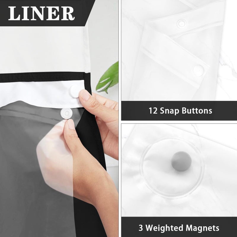 Nesphy No Hook Black Shower Curtain with Snap-in PEVA Liner Set, Modern Design Hotel Style with See Through Top Window Double Layers Waterproof Bath Curtain 71x74 Inch - Image 3