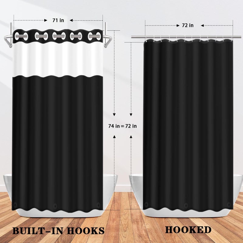 Nesphy No Hook Black Shower Curtain with Snap-in PEVA Liner Set, Modern Design Hotel Style with See Through Top Window Double Layers Waterproof Bath Curtain 71x74 Inch - Image 5