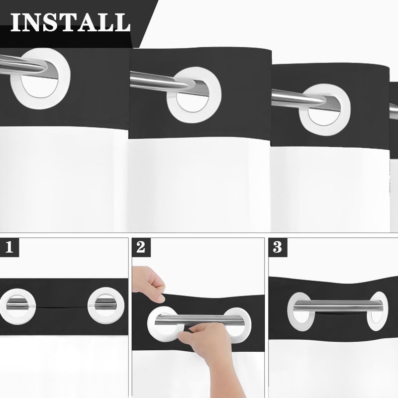 Nesphy No Hook Black Shower Curtain with Snap-in PEVA Liner Set, Modern Design Hotel Style with See Through Top Window Double Layers Waterproof Bath Curtain 71x74 Inch - Image 2