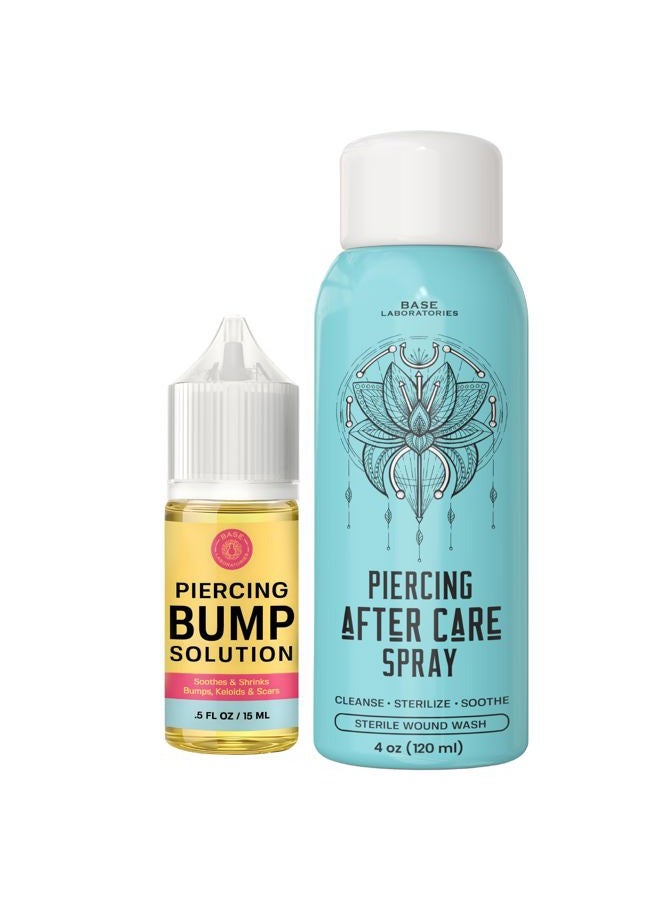 BASE LABORATORIES Piercing Aftercare Kit: Keloid & Piercing Bump Solution Oil(15ml) + Piercing Aftercare Spray (4oz) - for Keloid Bump Removal & Cleansing Soothing Piercings Before & After - Image 1
