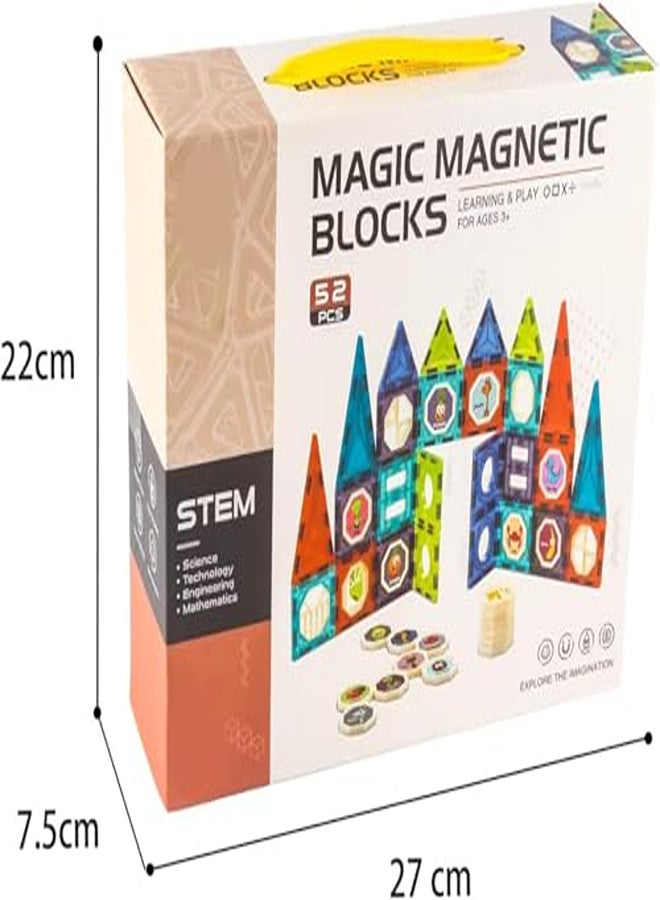 3D Magnetic Building Blocks for Kids 52 Pieces Fun and Educational Toys for Boys and Girls Ages 3-10 Multi Color Light Magnetic Cube. - Image 1