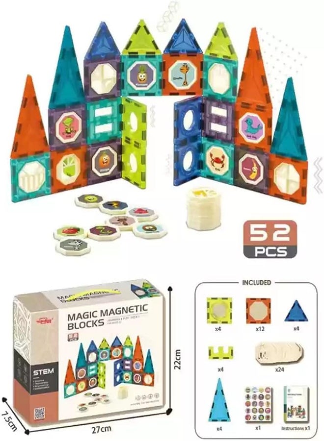 3D Magnetic Building Blocks for Kids 52 Pieces Fun and Educational Toys for Boys and Girls Ages 3-10 Multi Color Light Magnetic Cube. - Image 2