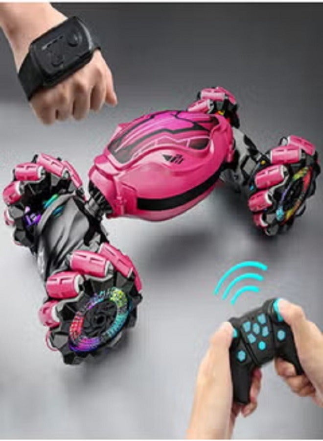 Gesture Rc Car, 2.4Ghz 4Wd Gesture Sensing Rc Stunt Car Toys with Lights & Music, Drift Hand Controlled Twist Cars Offroad 360° Rotation Toy Car Gift for Kid (Pink) - Image 1