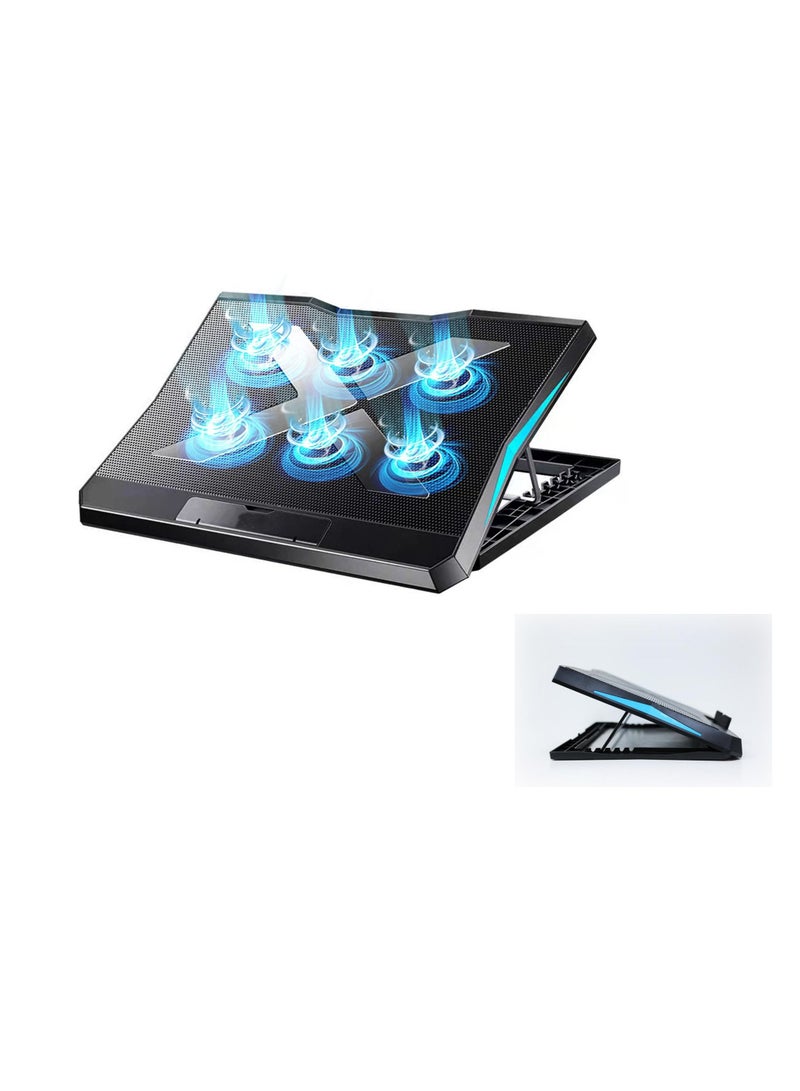 KASTWAVE Laptop Cooling Pad 2022 Upgrade Laptop Cooler Pad with 6 Cooling Fans 6 Adjustable Height Stands USB Powered Chill Mat for 11-15.6 Inch Laptops Blue LED Lights - Image 1