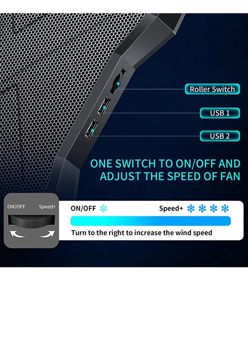 KASTWAVE Laptop Cooling Pad 2022 Upgrade Laptop Cooler Pad with 6 Cooling Fans 6 Adjustable Height Stands USB Powered Chill Mat for 11-15.6 Inch Laptops Blue LED Lights - Image 5