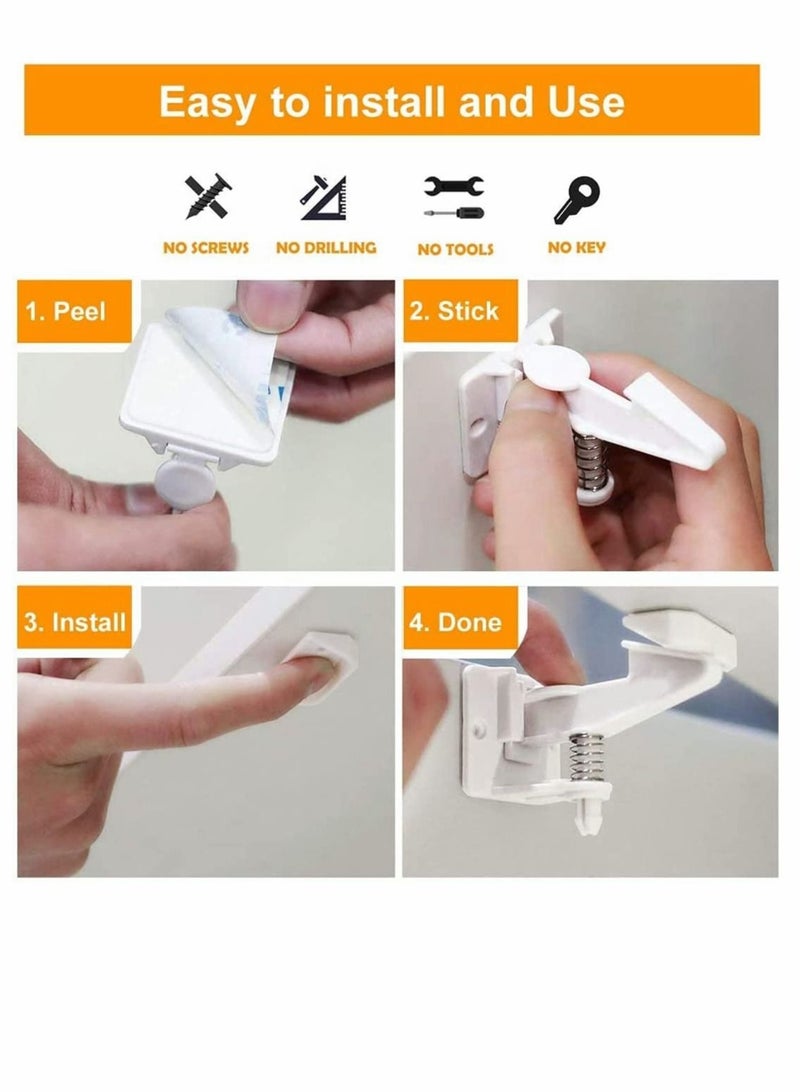 10 Pack Child Safety Locks - Invisible & Tool-Free Design, Perfect for Kitchen Cabinets & Drawers, Easy Unlocking Baby Cabinet Locks (White)  - Image 4