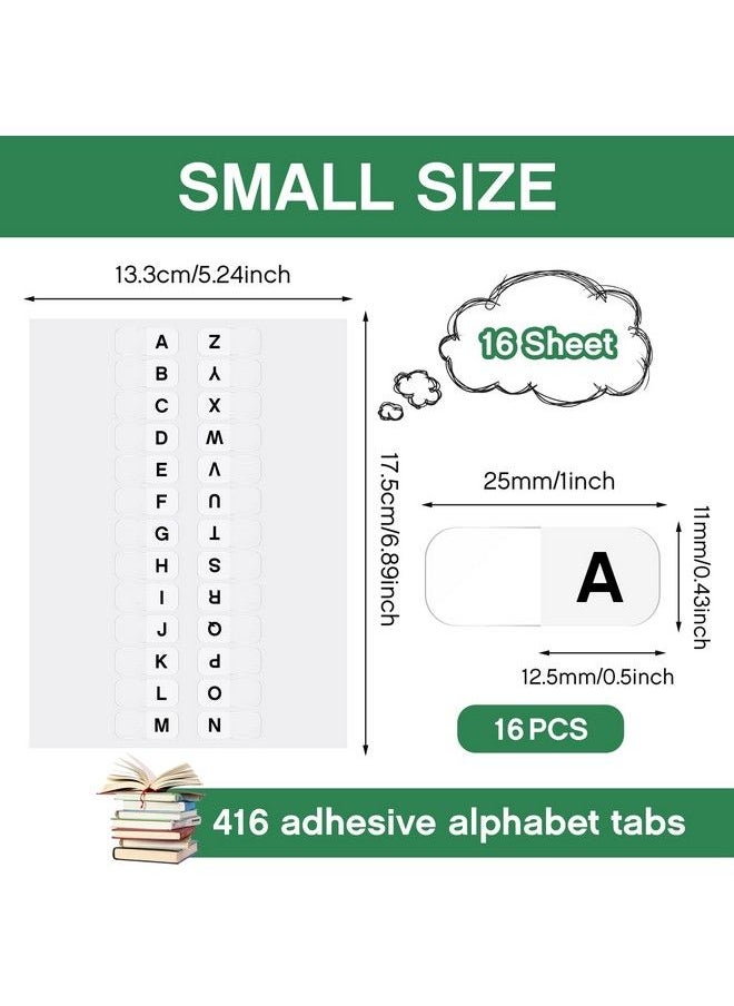 Marspark - Permanent Alphabet Tabs Az Tabs Indexes Self Adhesive Page Tabs Small Tabs For Notebooks Letter Tabs Plastic Alphabetical File Dividers Sticky Letters Alphabet Tabs For School Office (416 Pieces) - Image 1