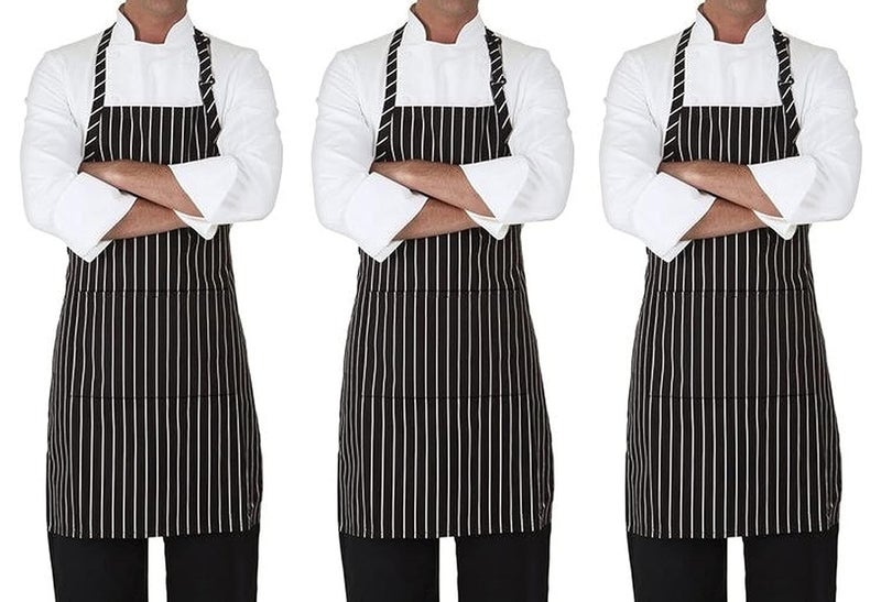 HAINE Kitchen Apron Waterproof Stripe Pattern with Front Pocket Free Size Unisex 3 Black