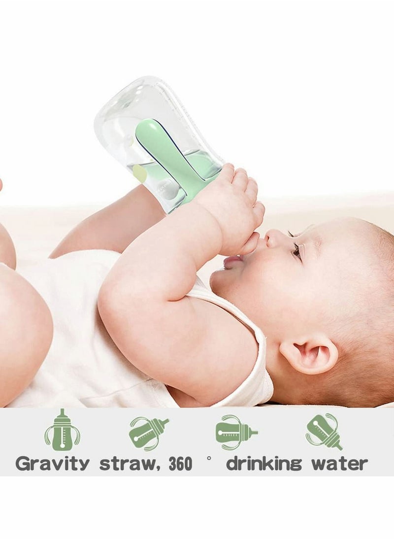 Straw Cup Spill-Proof Sippy Cup with Handles, 240ML Baby Bottle with Medium Flow Nipple, 360° Leak-proof Gravity Ball Design Baby Learning Transition Cup Double Handle Anti-drop 6+ Months (Green)