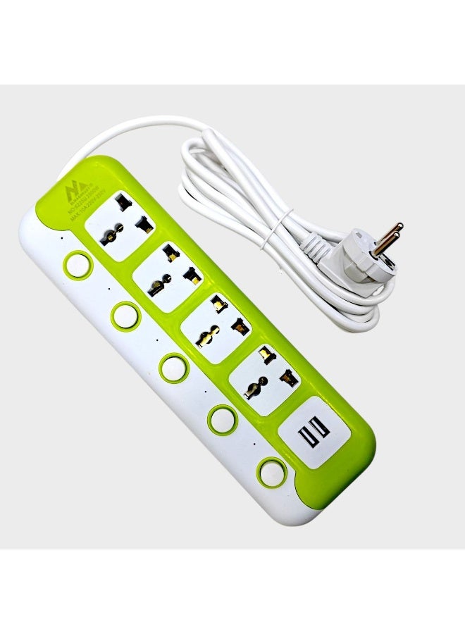 6225U 4-Socket Power Strip with 2 USB & Individual Switches – Multi-Device Charging & Power