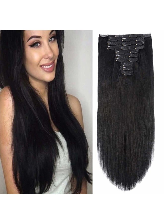 FAAAL 22 بوصة وصلات شعر بشرية قابلة للتثبيت كاملة الرأس 200 جرام 10 قطع 22 مشبك 1# أسود حالك مزدوج الخيوط شعر برازيلي حقيقي ريمى كثيف مستقيم ناعم - Image 1