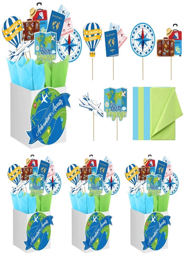 Weekgrat 4 Sets Travel Themed Party Centerpieces Let the Adventure Begin Table Toppers Decor Bon Voyage Sticks Card Paper for Retirement Farewell Party World Awaits Birthday Baby Shower Decor Supply - Image 1