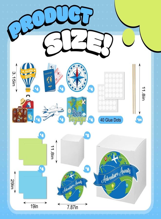 Weekgrat 4 Sets Travel Themed Party Centerpieces Let the Adventure Begin Table Toppers Decor Bon Voyage Sticks Card Paper for Retirement Farewell Party World Awaits Birthday Baby Shower Decor Supply - Image 3
