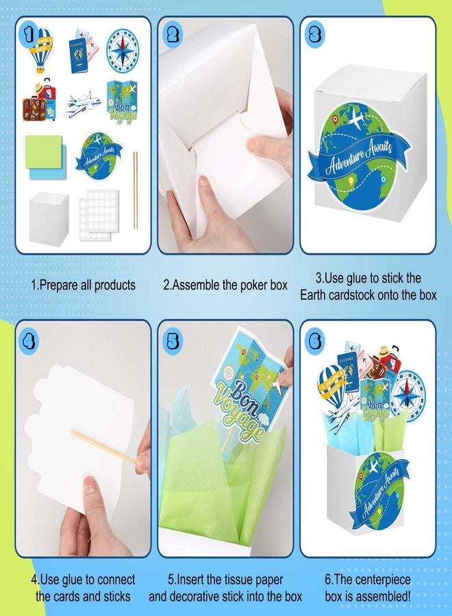 Weekgrat 4 Sets Travel Themed Party Centerpieces Let the Adventure Begin Table Toppers Decor Bon Voyage Sticks Card Paper for Retirement Farewell Party World Awaits Birthday Baby Shower Decor Supply - Image 4