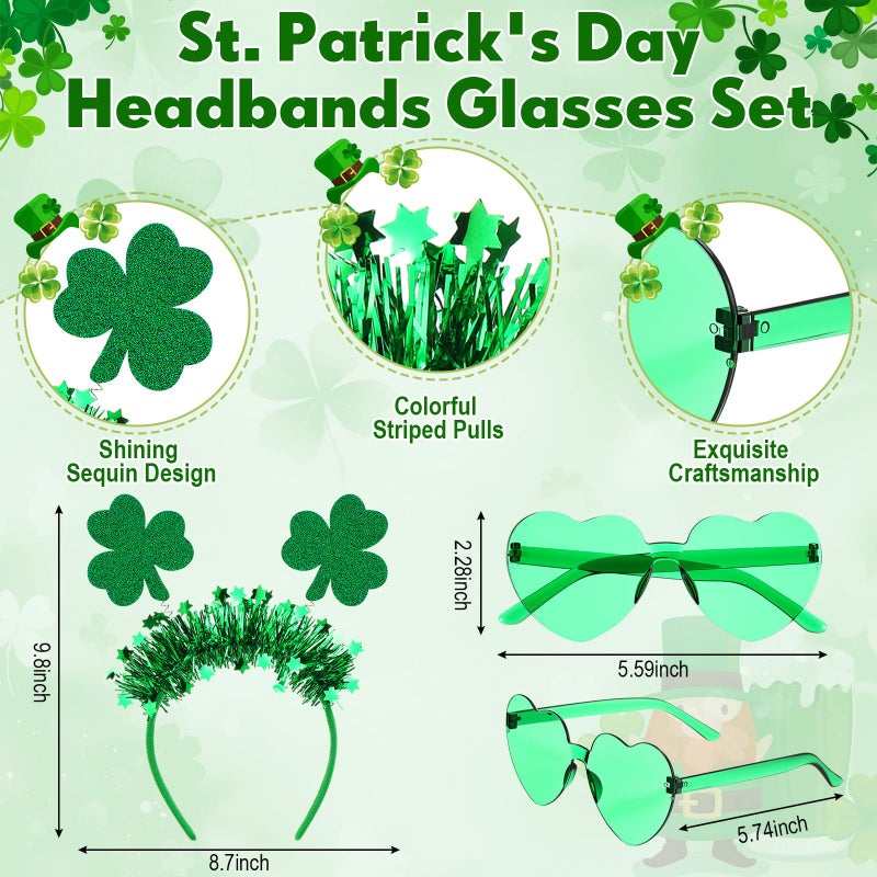 Jutom 12 Pcs St. Patrick's Day Headbands Glasses Set Green St Patricks Day Party Favors Love Eyewear Photo Booth Props Accessories (Shamrock) - Image 2