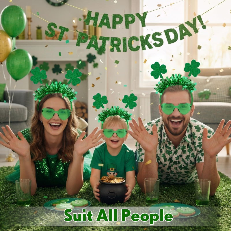Jutom 12 Pcs St. Patrick's Day Headbands Glasses Set Green St Patricks Day Party Favors Love Eyewear Photo Booth Props Accessories (Shamrock) - Image 4