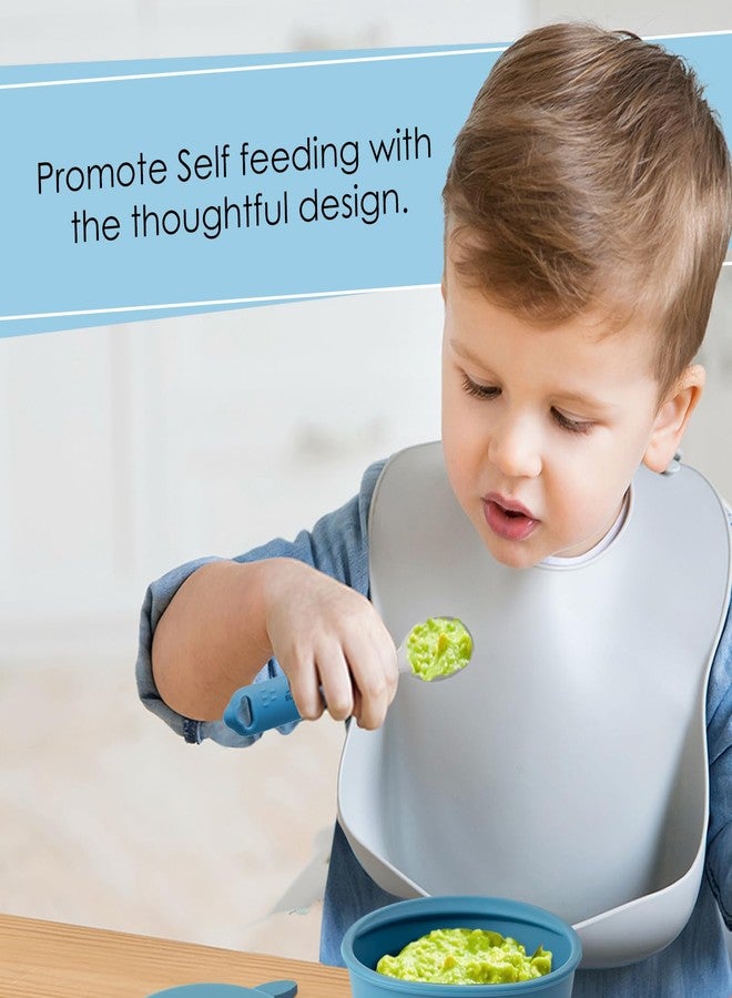 Cubkins Steel Head Spoon with Early Feeding Bendable Training Spoon for Feeding Baby | Non Toxic, Food Safe and BPA Free | Washable and Reusable (Blue Olive) - Image 2