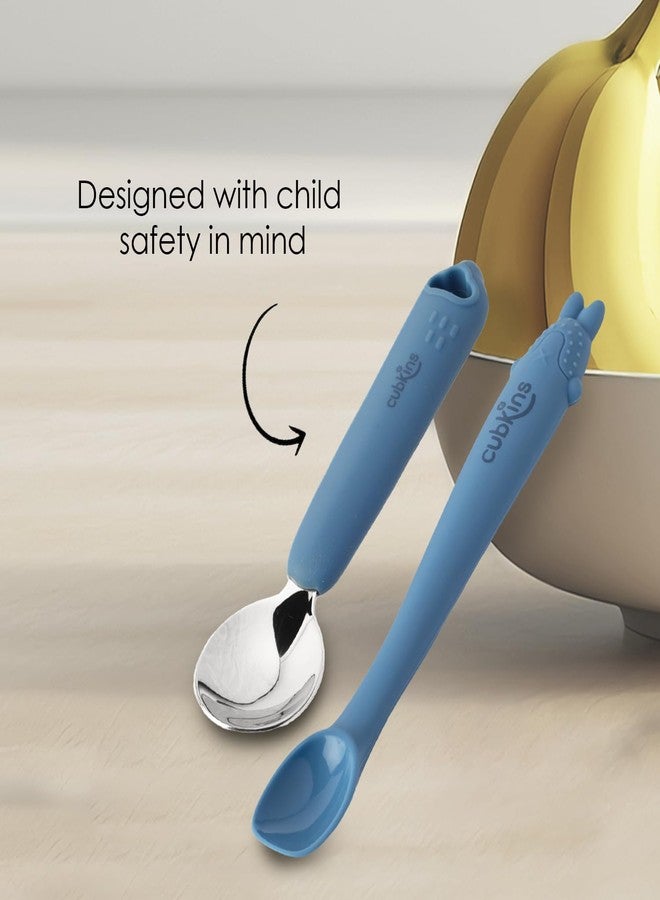 Cubkins Steel Head Spoon with Early Feeding Bendable Training Spoon for Feeding Baby | Non Toxic, Food Safe and BPA Free | Washable and Reusable (Blue Olive) - Image 5