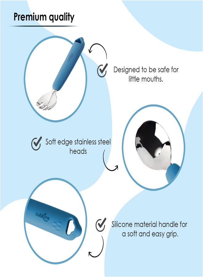 Cubkins Steel Head Spoon with Early Feeding Bendable Training Spoon for Feeding Baby | Non Toxic, Food Safe and BPA Free | Washable and Reusable (Blue Olive) - Image 3