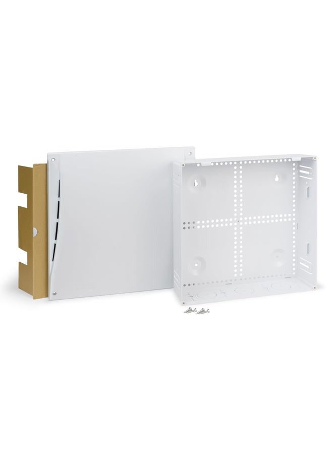ICC 14'' Plastic Structured Wiring Enclosure, Media Electrical Box with Cover, Recessed Wall Box for Distribution of Networking Services, White - Image 1