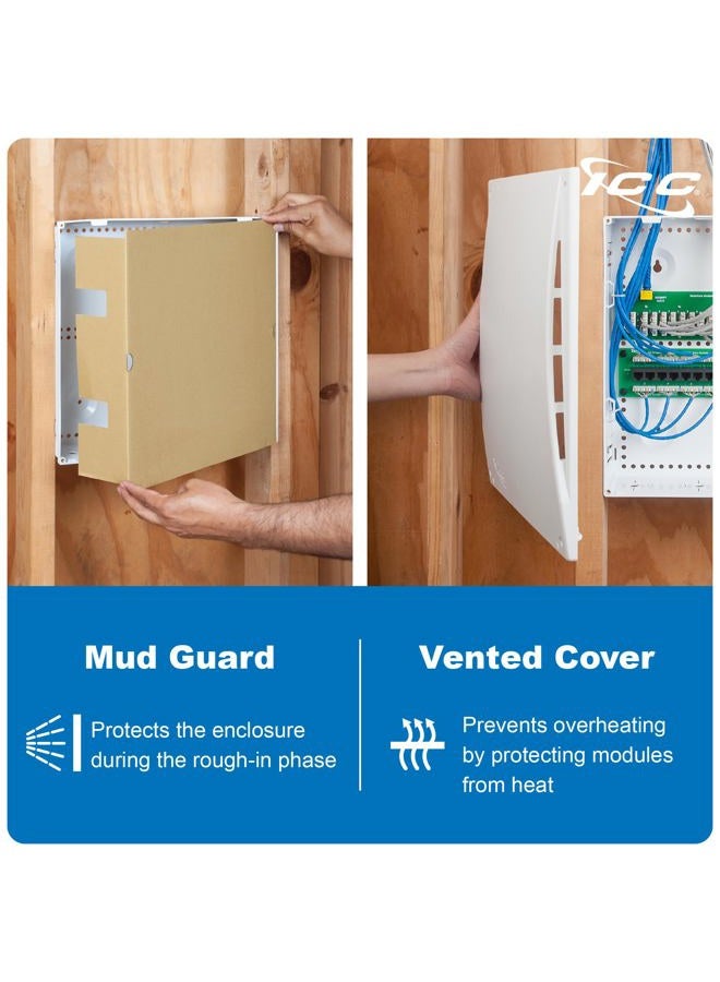ICC 14'' Plastic Structured Wiring Enclosure, Media Electrical Box with Cover, Recessed Wall Box for Distribution of Networking Services, White - Image 5