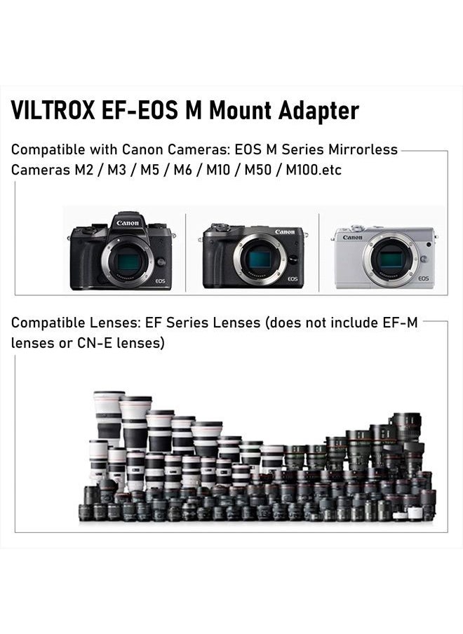 VILTROX محول التركيز التلقائي لعدسة EF-EOS M، متوافق مع عدسة Canon EF/EF-S لكاميرا Canon EOS M (حامل EF-M) بدون مرآة، هيكل كاميرا EOS M100 M50 M3 M10 M6 M5  - Image 5