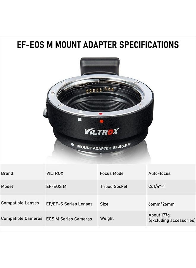 VILTROX محول التركيز التلقائي لعدسة EF-EOS M، متوافق مع عدسة Canon EF/EF-S لكاميرا Canon EOS M (حامل EF-M) بدون مرآة، هيكل كاميرا EOS M100 M50 M3 M10 M6 M5  - Image 4