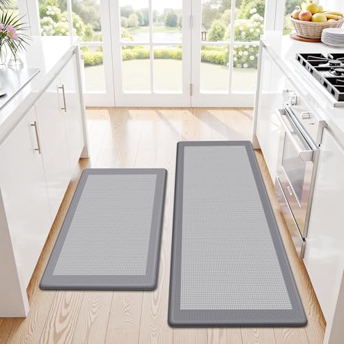 SofterCharm Kitchen Mats, 2PCS Kitchen Rugs for Floor, Cushioned Anti-Fatigue Mats for Kitchen Floor, Non-Slip Standing Desk Mat for Sink, Home, Laundry & Office, 17.3"x30"+17.3"x47" (Grey) - Image 1