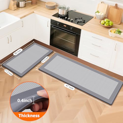 SofterCharm Kitchen Mats, 2PCS Kitchen Rugs for Floor, Cushioned Anti-Fatigue Mats for Kitchen Floor, Non-Slip Standing Desk Mat for Sink, Home, Laundry & Office, 17.3"x30"+17.3"x47" (Grey) - Image 2