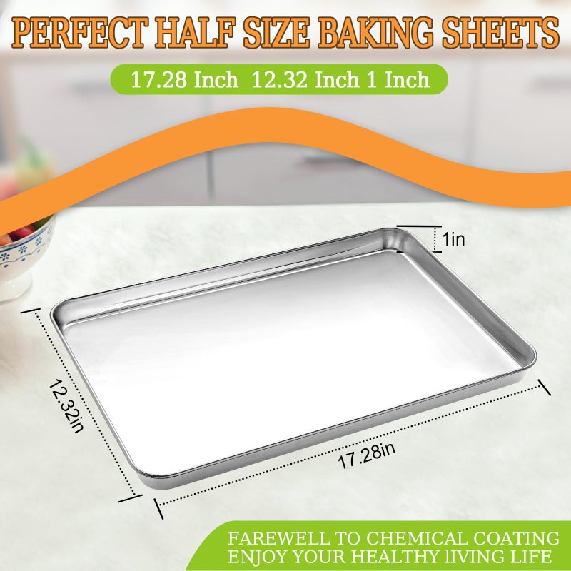 CEKEE Half Sheet Pan of 2, CEKEE Stainless Steel Baking Sheet Pan Tray Cookie Sheet, Size 18 x 13 x 1 inch, Healthy & Non Toxic, Rust Free & Mirror Finish, Easy Clean & Dishwasher Safe - Image 2