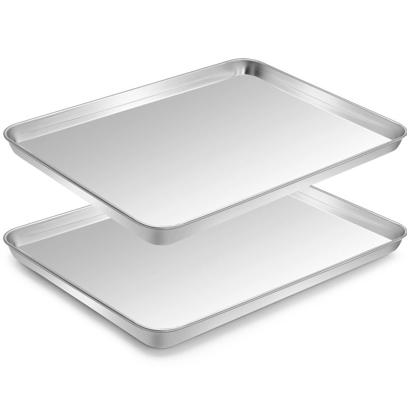 CEKEE Half Sheet Pan of 2, CEKEE Stainless Steel Baking Sheet Pan Tray Cookie Sheet, Size 18 x 13 x 1 inch, Healthy & Non Toxic, Rust Free & Mirror Finish, Easy Clean & Dishwasher Safe - Image 1
