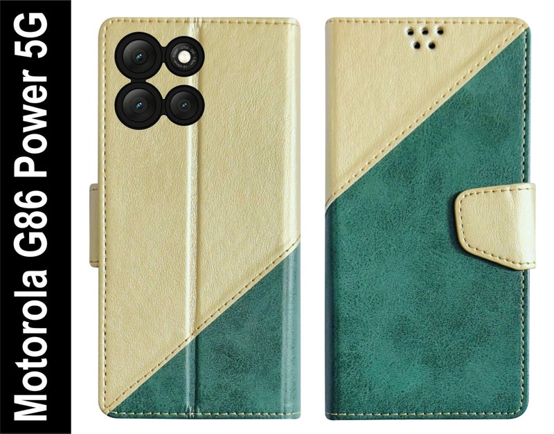 SBMS Flip Cover for Motorola Moto G86 Power 5G (6.7-inch) Back Cover Case with Magnatic Closure | Inbuilt Stand | Card & Money Pocket (MultiGreen) - Image 2