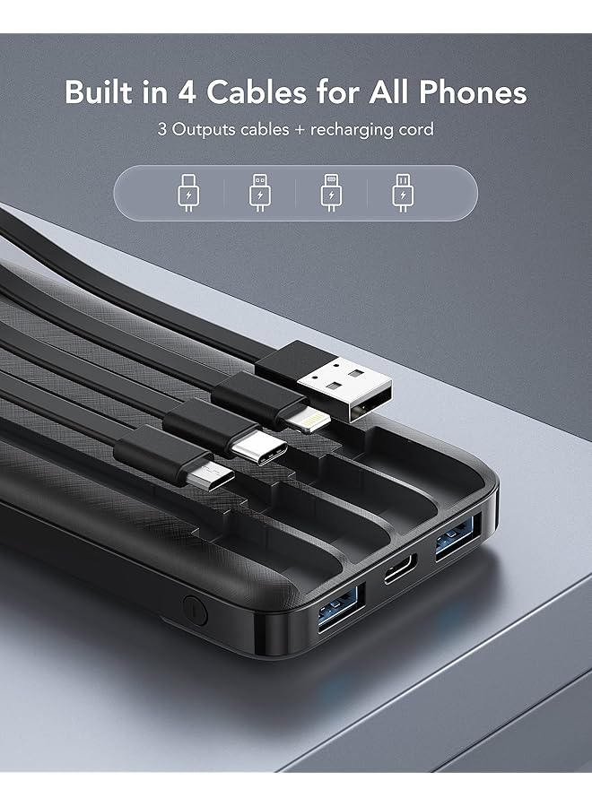 تشاماست باور بانك مع كابل مدمج 10000 مللي أمبير في الساعة، بطارية يو إس بي سي، 6 مخرجات، مدخلين، مع شاشة LED، باور بانك من النوع سي، شاحن محمول متوافق مع الهواتف الذكية والأجهزة اللوحية والمزيد - Image 2