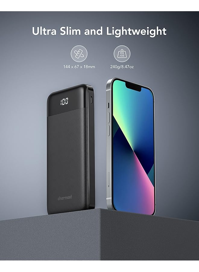 تشاماست باور بانك مع كابل مدمج 10000 مللي أمبير في الساعة، بطارية يو إس بي سي، 6 مخرجات، مدخلين، مع شاشة LED، باور بانك من النوع سي، شاحن محمول متوافق مع الهواتف الذكية والأجهزة اللوحية والمزيد - Image 4