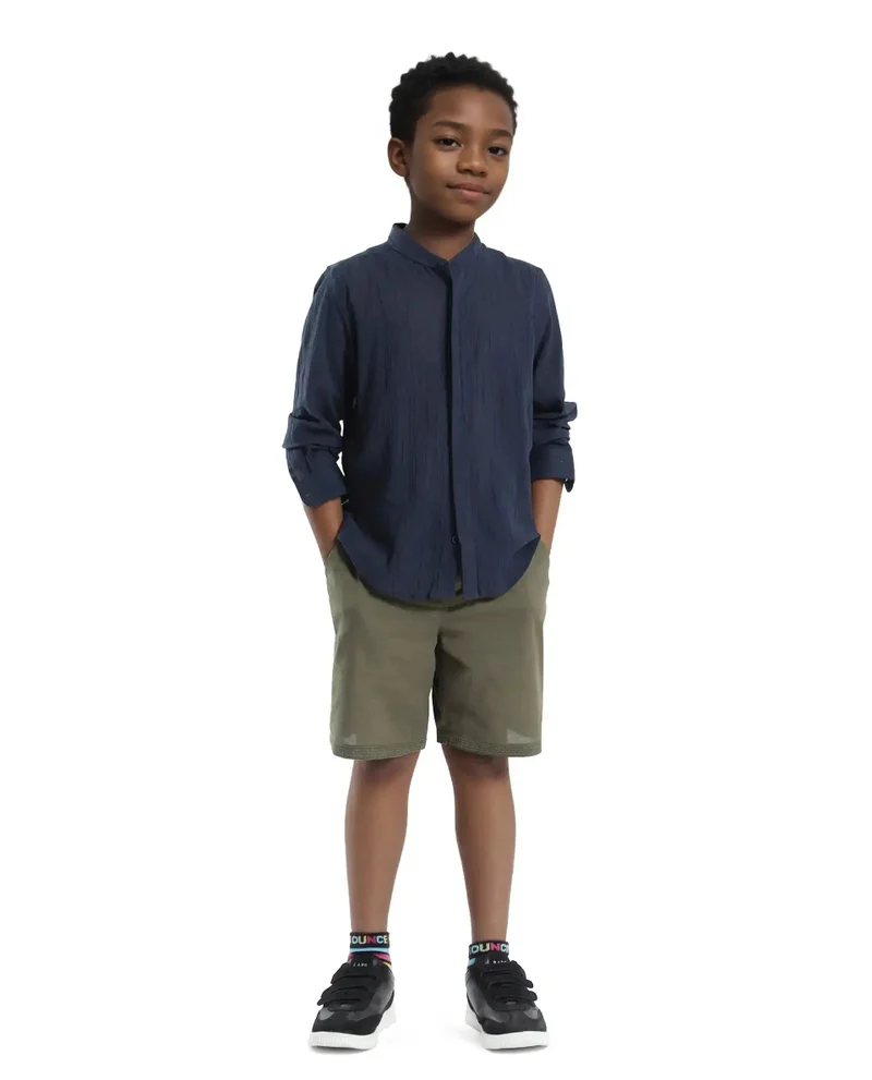 Rare Ones Rare Ones Kids Kyte-B Olive Cotton Button And Zip Closure Solid Regular Fit Shorts