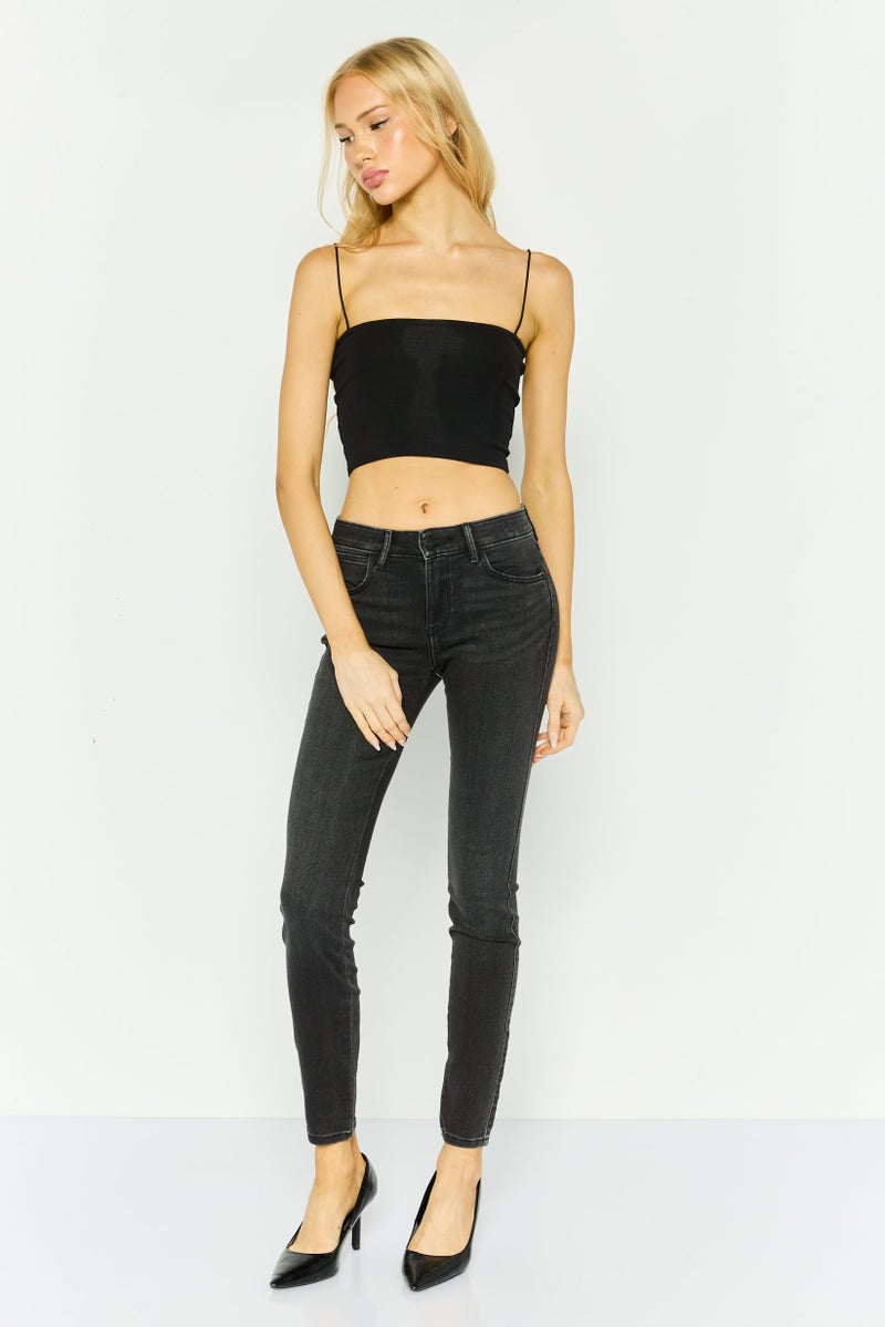 Wrangler Women Skinny Fit Washed Denim Jeans, Black - Image 3
