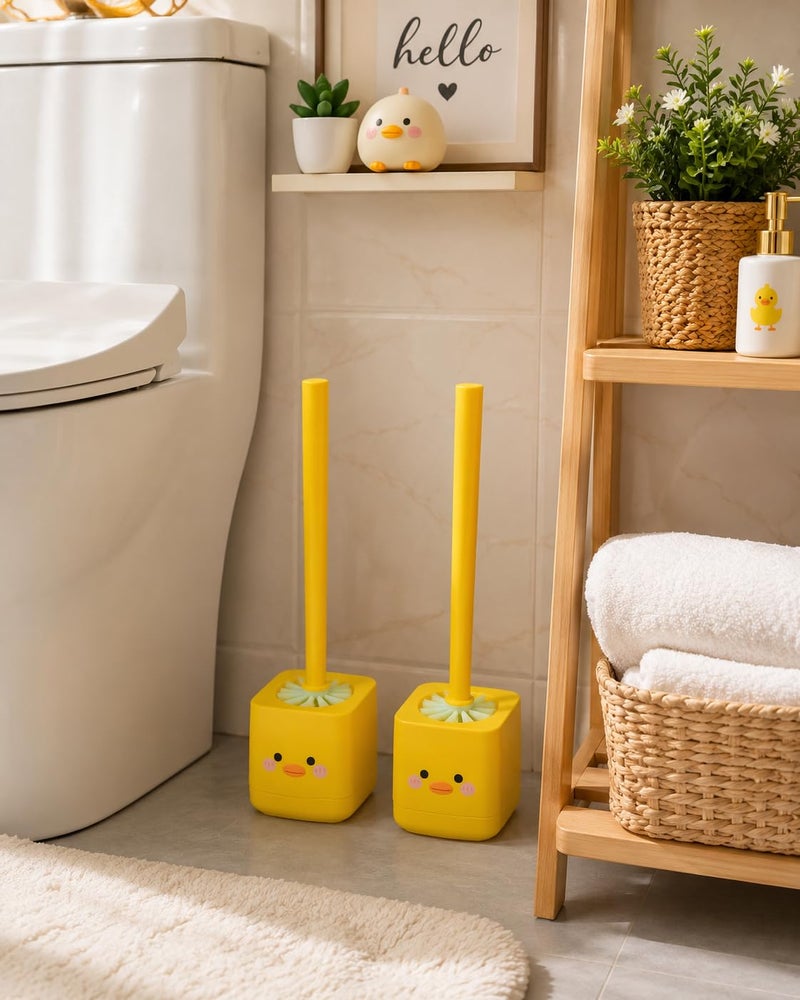 Cute Duck Toilet Brush with Holder, Soft Flexible Bathroom Toilet Cleaning Brush, Quick-Drying Ventilated Base, Long Handle Toilet Bowl Brush for Bathroom,Round - Image 2