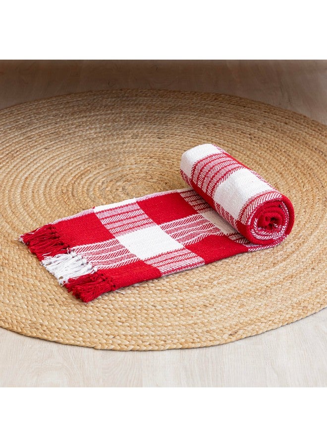 HOMEMONDE HOMEMONDE Cotton Throw for Sofa and Couch Luxury Hand Knitted Soft 50 x 60 Inch Throw Blanket - (Buffalo Red Checks)| TC - 200 - Image 5