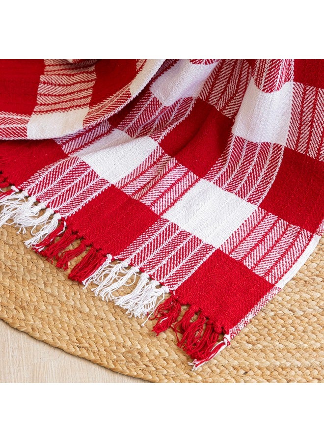 HOMEMONDE HOMEMONDE Cotton Throw for Sofa and Couch Luxury Hand Knitted Soft 50 x 60 Inch Throw Blanket - (Buffalo Red Checks)| TC - 200 - Image 4